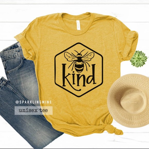 Bee Kind Unisex Heather Mustard Graphic Tshirt.